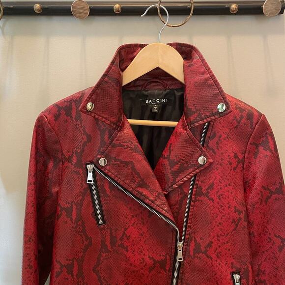 Baccini Red Faux Snakeskin Moto Jacket | Small – Bold Statement Piece $170 - Picture 3 of 6